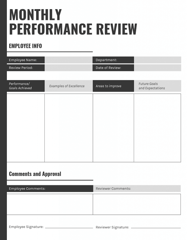 Monthly performance review template