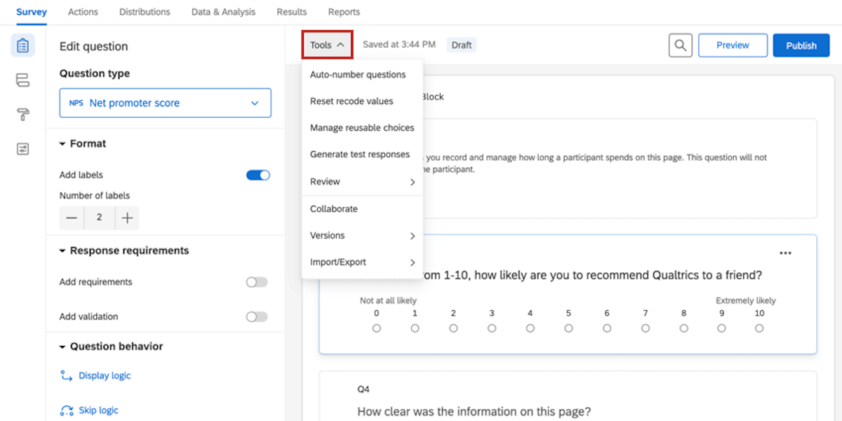 Double barreled question example in Qualtrics