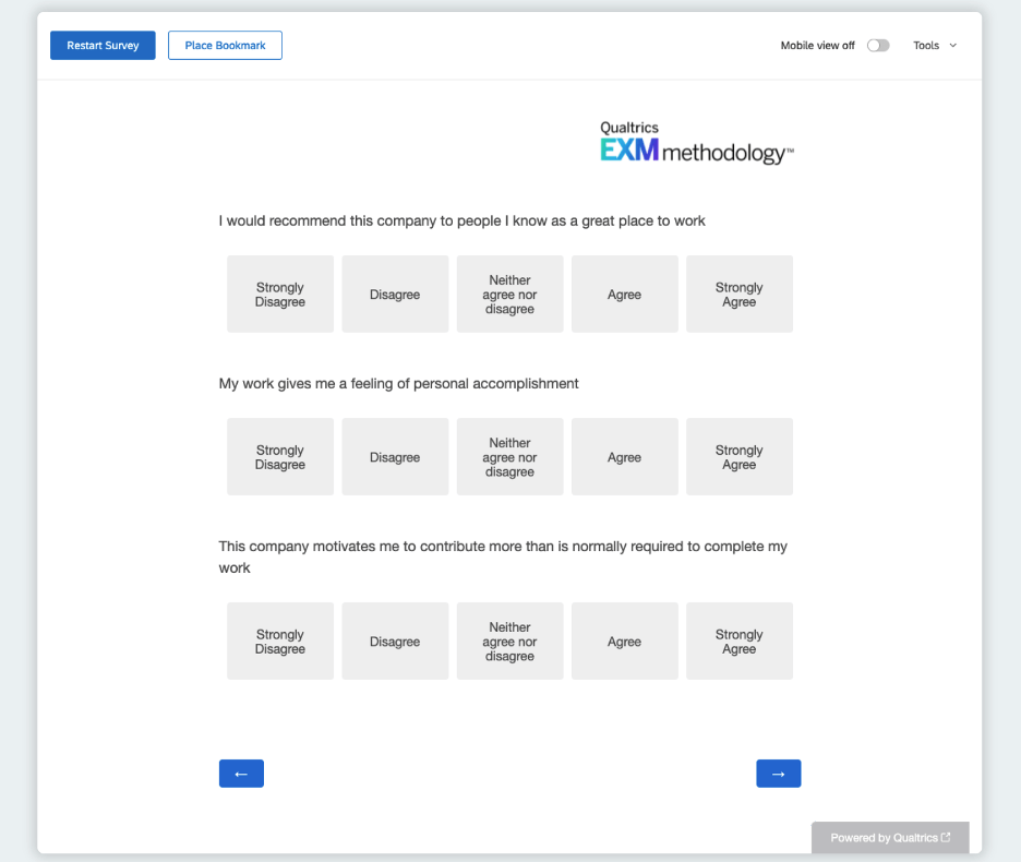 Example of employee survey with EXM methodology