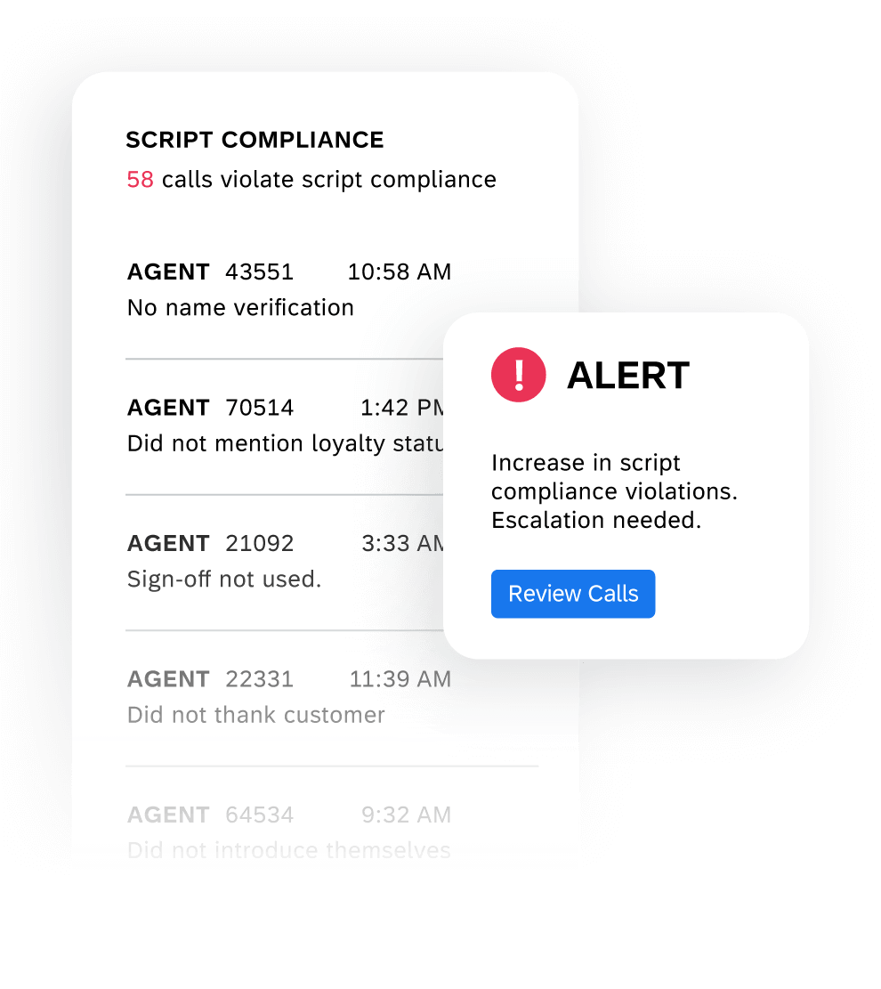 Notifica visualizzata segnalante un aumento delle violazioni di conformità agli script