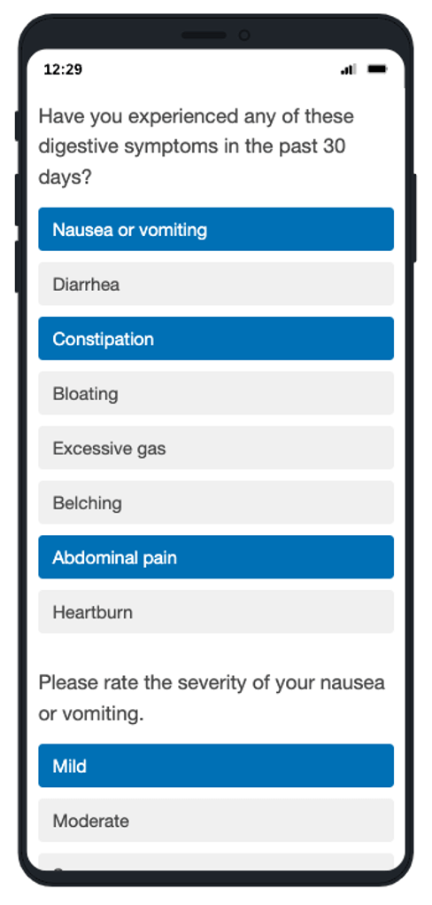 symptom survey example on mobile device