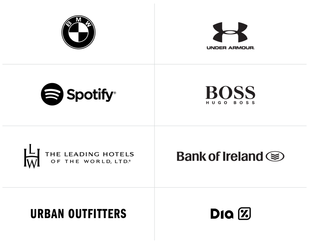 Logos including Spotify, BMW, and Hugo Boss