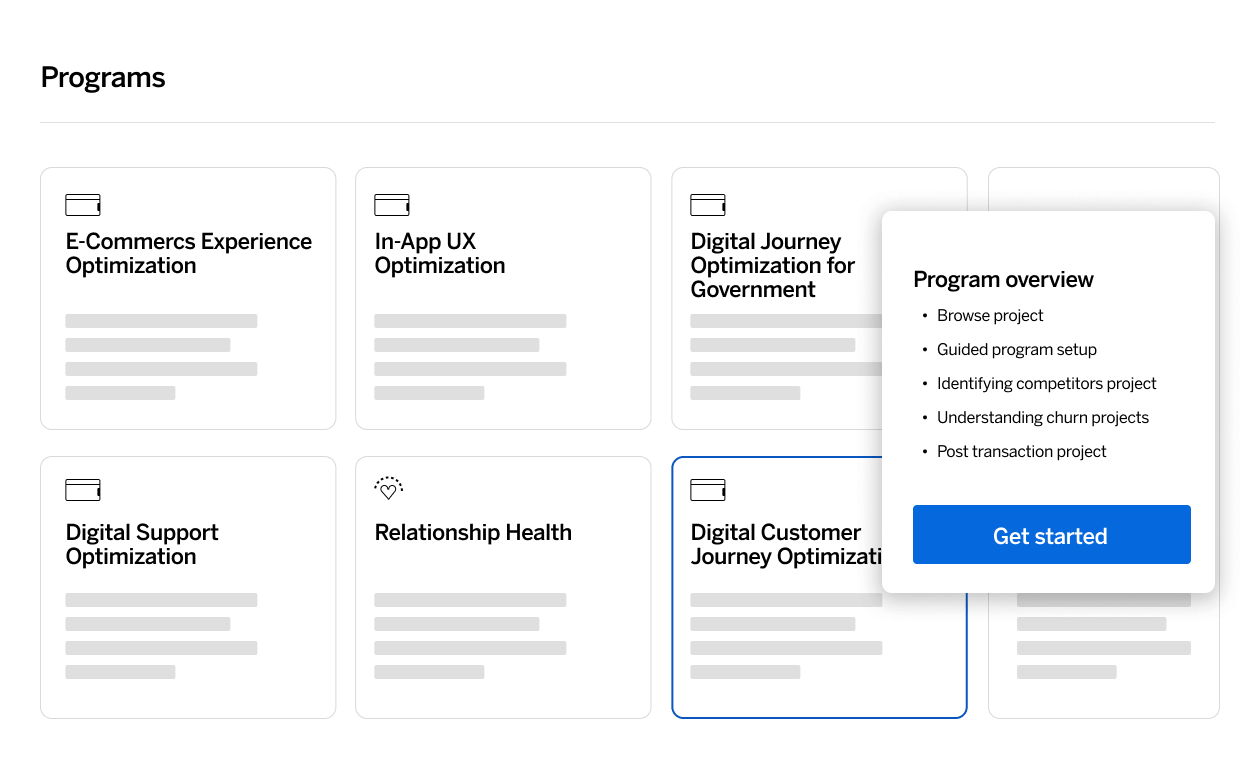 Digital customer experience program menu