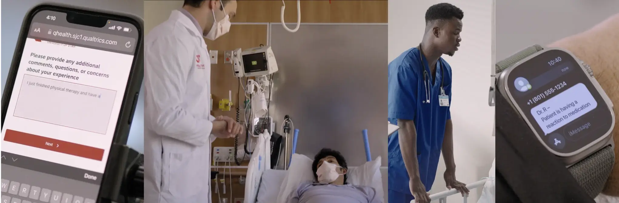 apple watch, doctor and patient, phone with survey