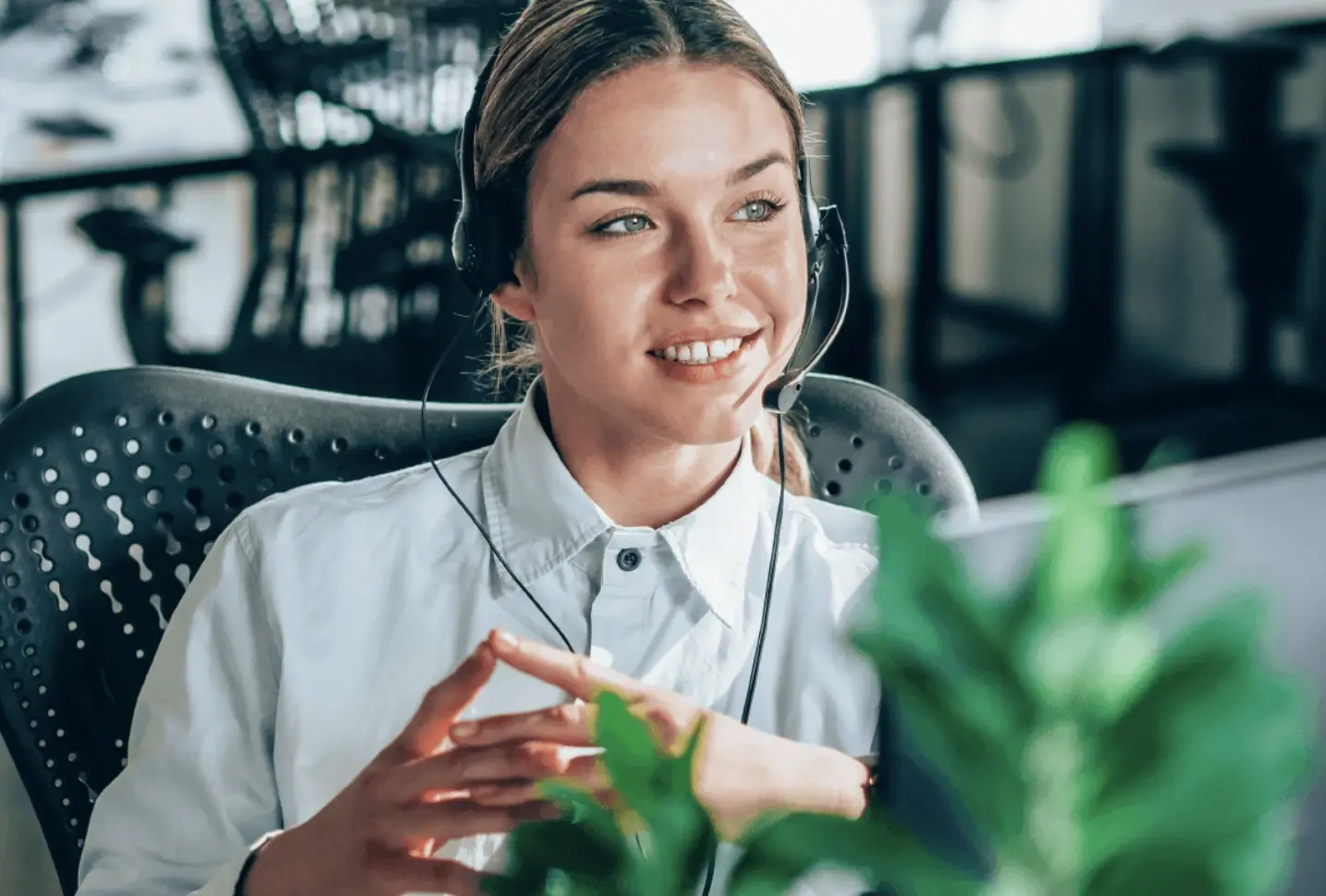 girl working with headset on
