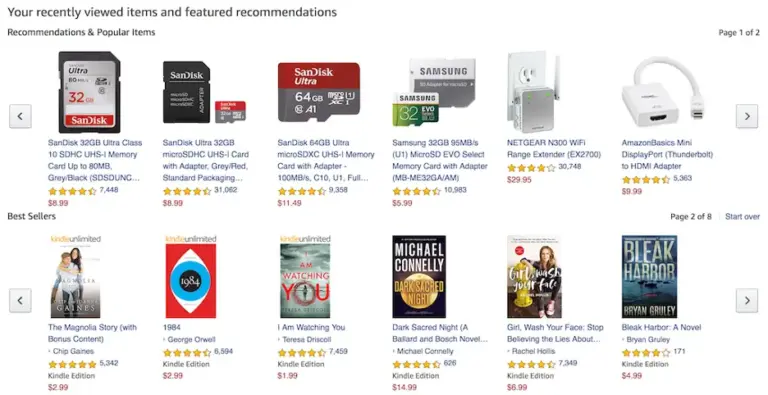 amazon screenshot of recommended products