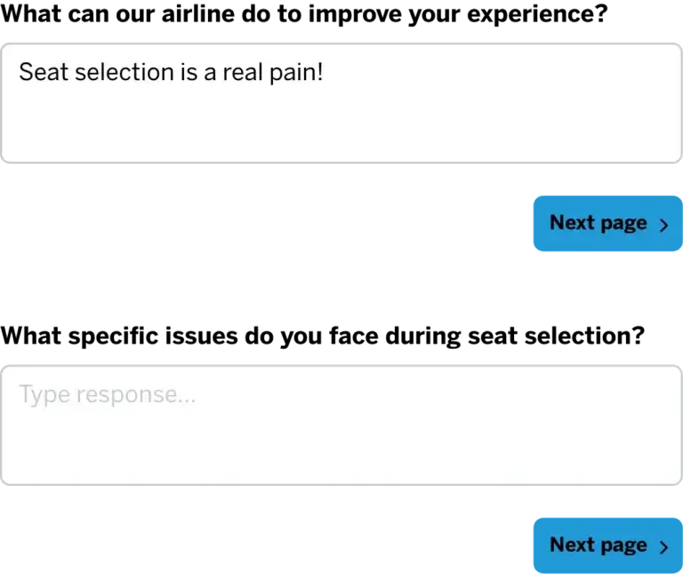 feedback survey questions about airline experience