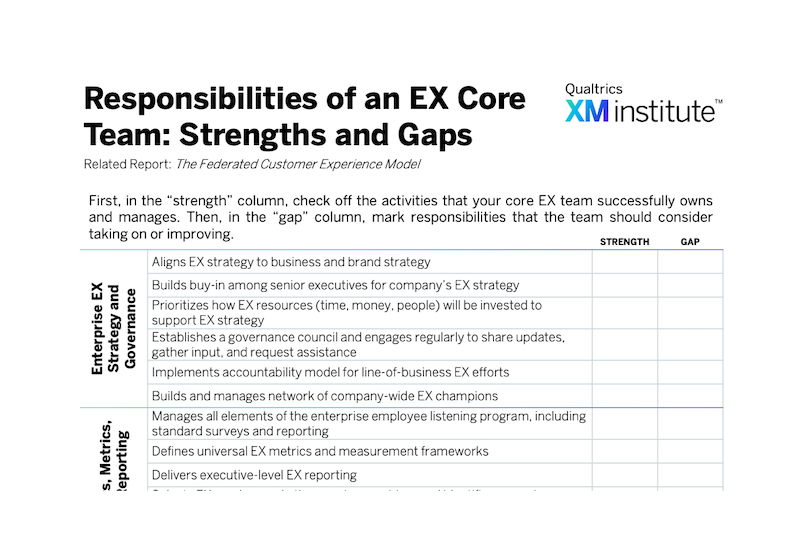 Responsibilities of an EX Core Team: Strengths and Gaps