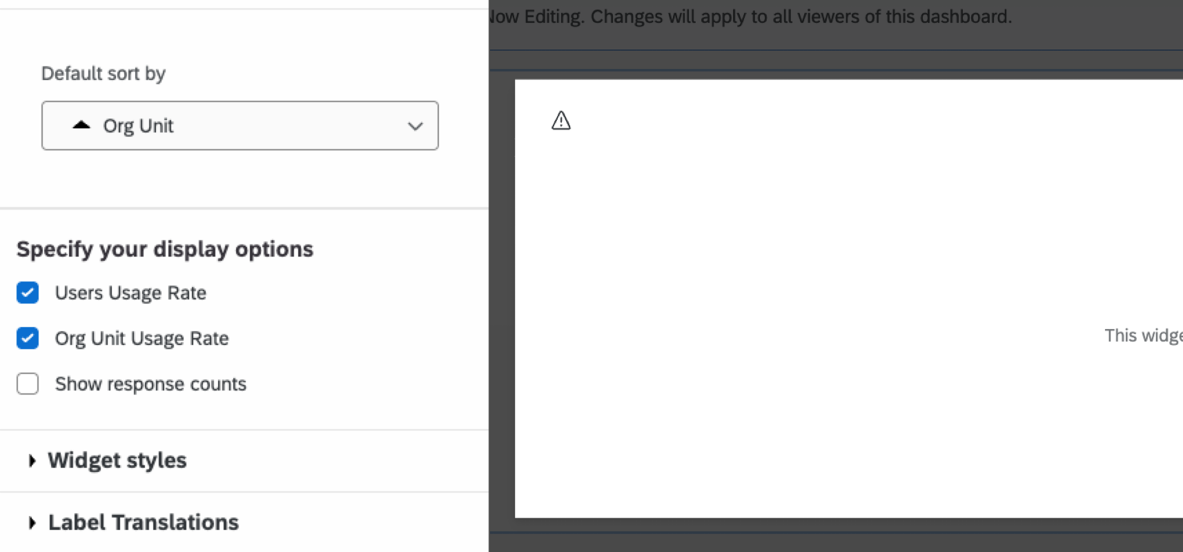 customization options for the action planning rate usage widget
