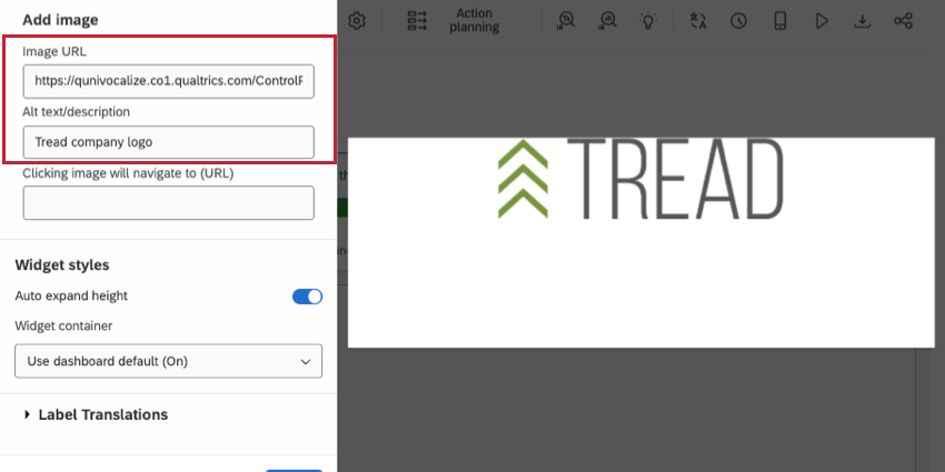 image widget in editing mode. the top most setting is an empty box to paste a URL into