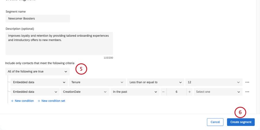 next page where the actual segment criteria are displayed