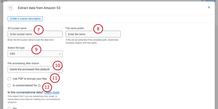 image of modal that opens where you configure your S3 extraction 