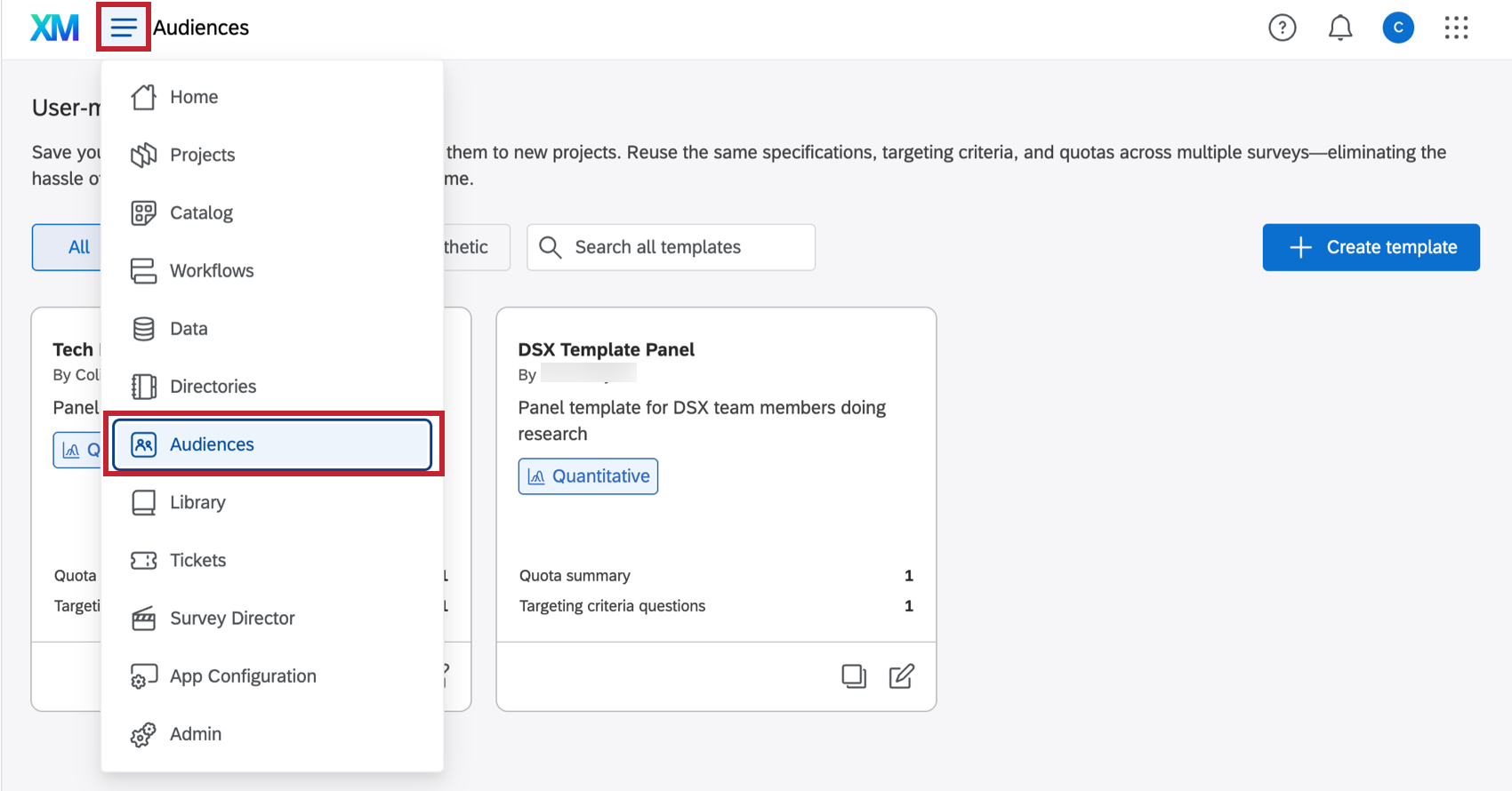 Clicking the navigation menu in the top left corner and choosing Audiences