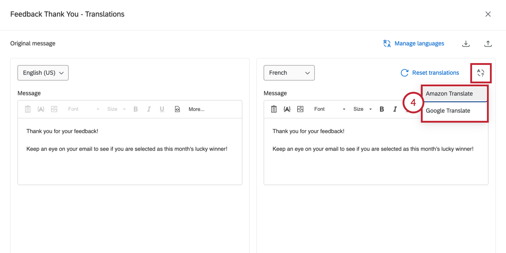 clicking auto translate and choosing a translation service