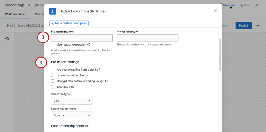 image of extract from sftp files task being set up