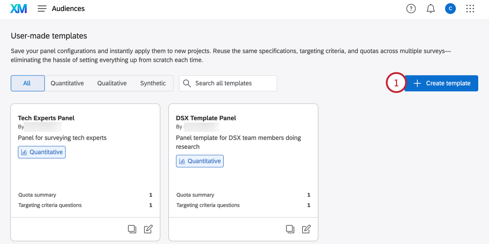 Clicking Create Template