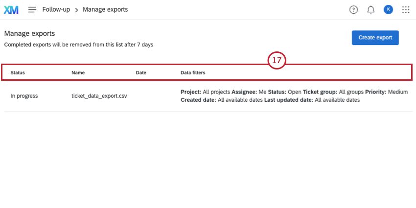 ticket export in progress