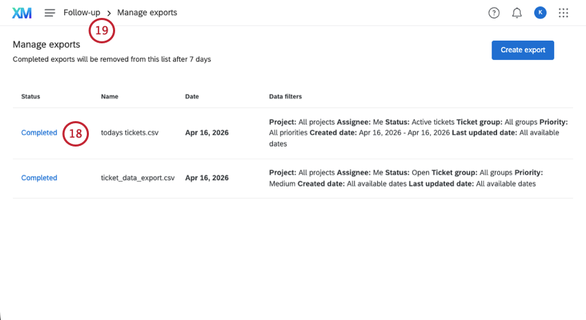 completed link under ticket status. top of page is a clickable bread crumb bar that lets you go back to tickets