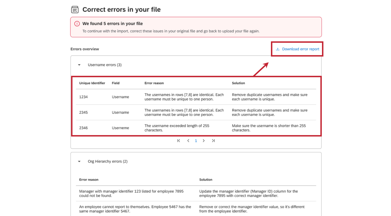 viewing errors and downloading the error file