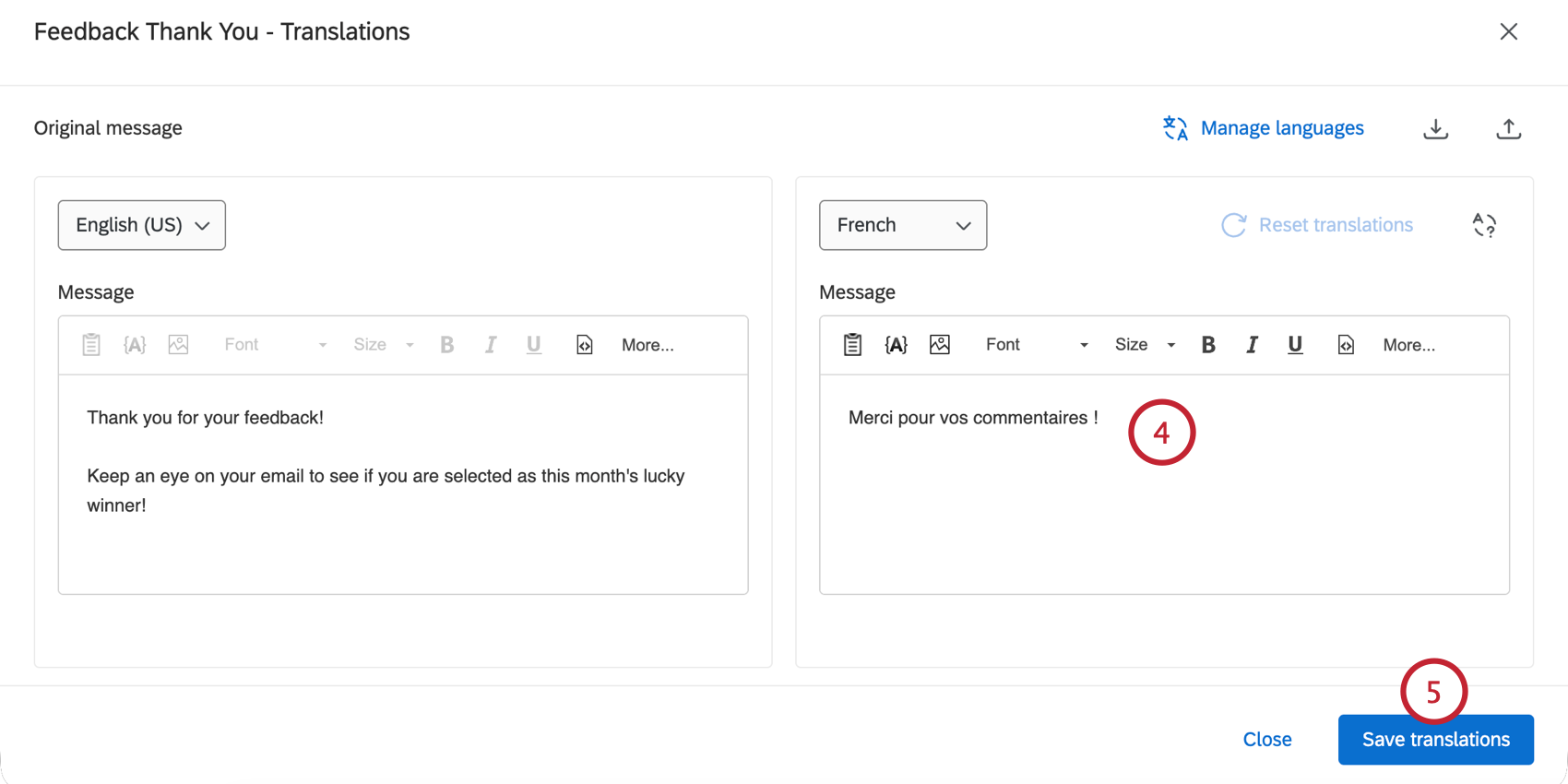 typing a translation and saving