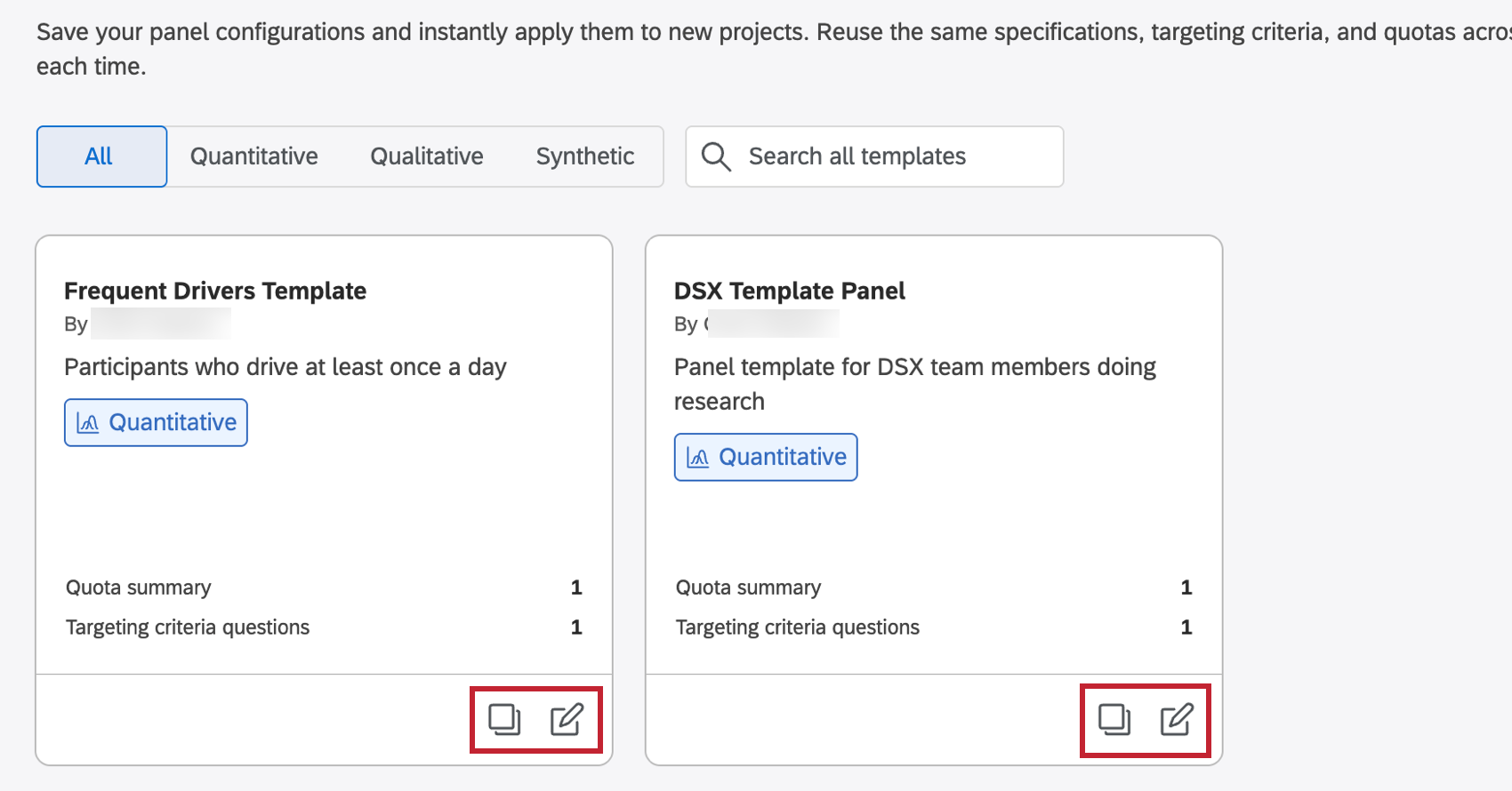 the copy and edit buttons at the bottom of a template