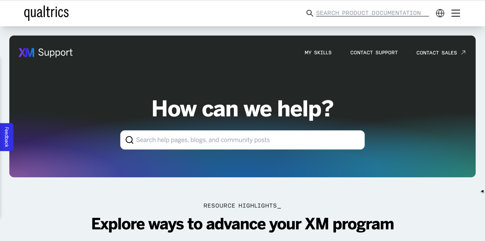 the qualtrics support homepage asking "how can we help?"
