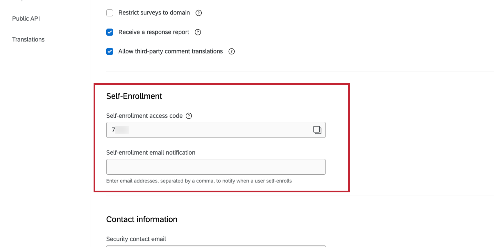 the self enrollment section of organization settings