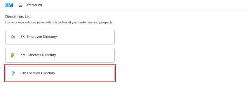 directories landing page is opened and locations is highlighted 