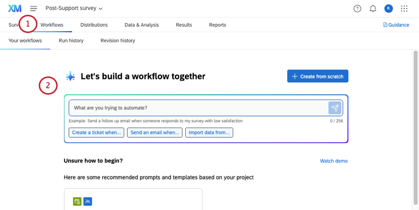 workflows tab in a survey