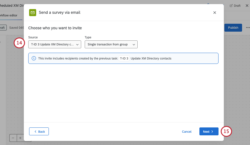 choosing the workflow marked with a TID as the recipient