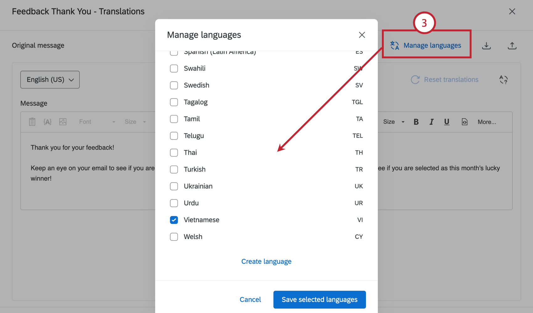 choosing the languages to add