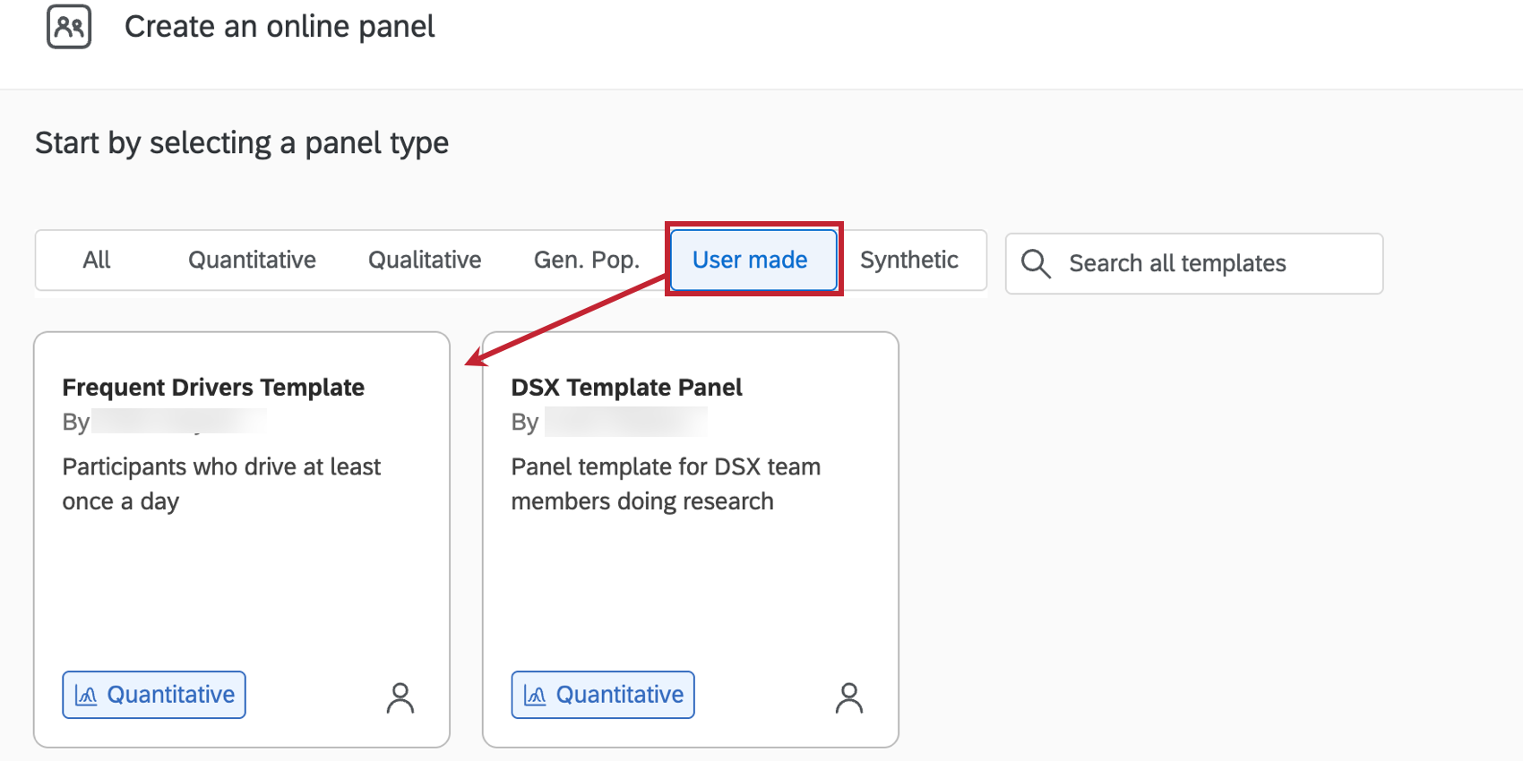 selecting a user-made template
