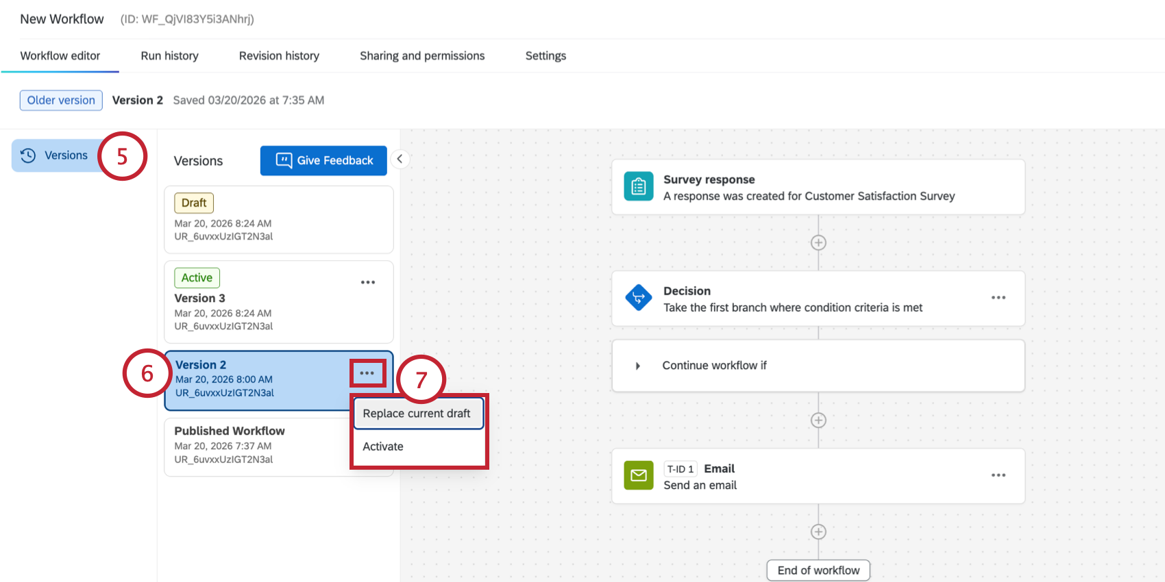 navigating to the versions toolbar on the lefthand side