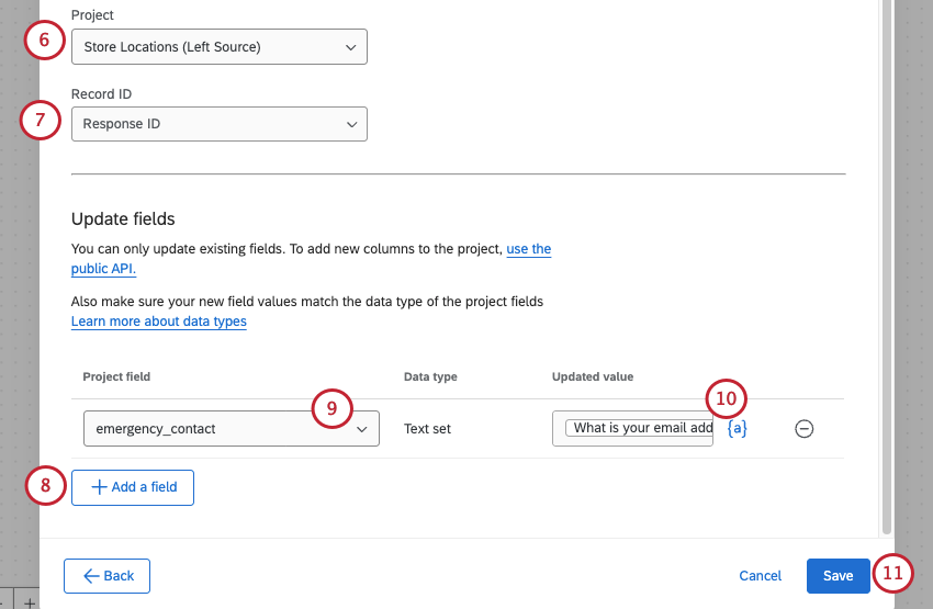 page where you set up the task