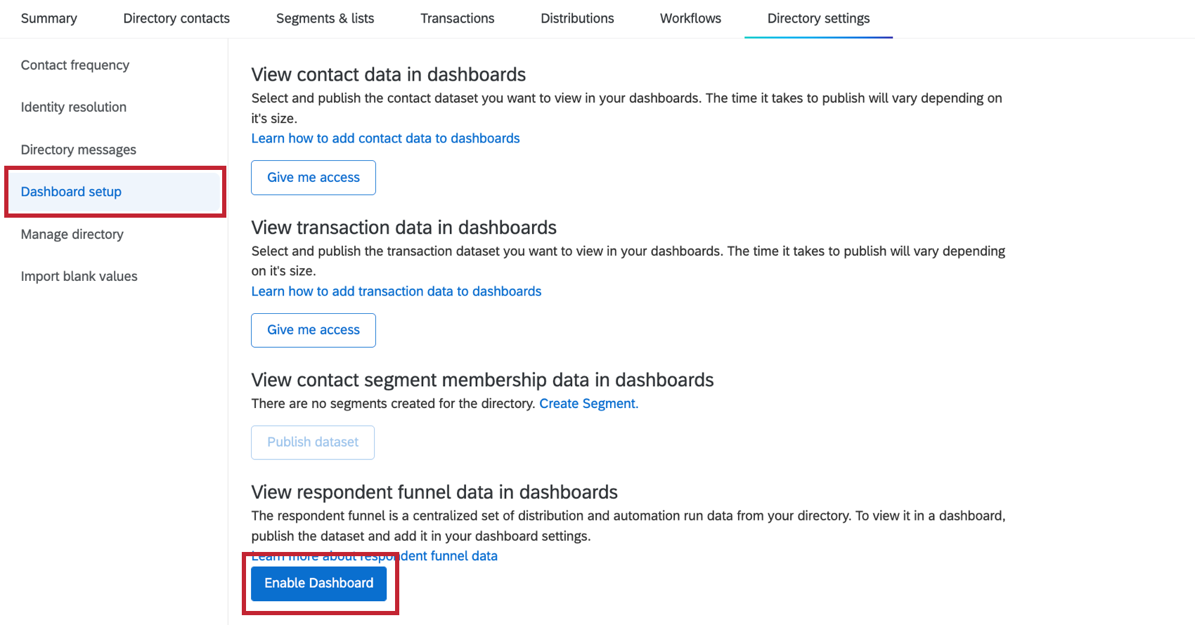 enabling respondent funnel in directory settings