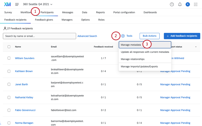 manage metadata option in tools