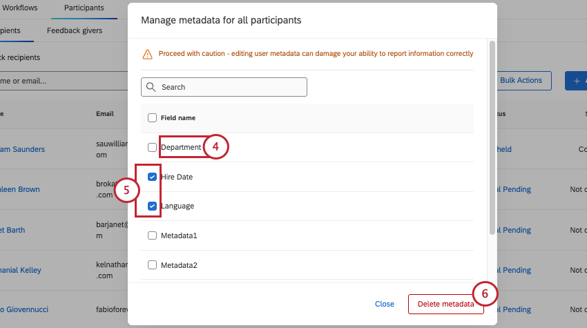 manage metadata window