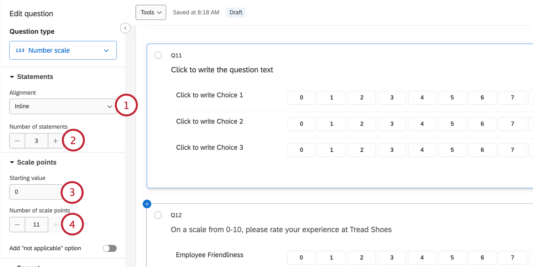 customizing the number scale question