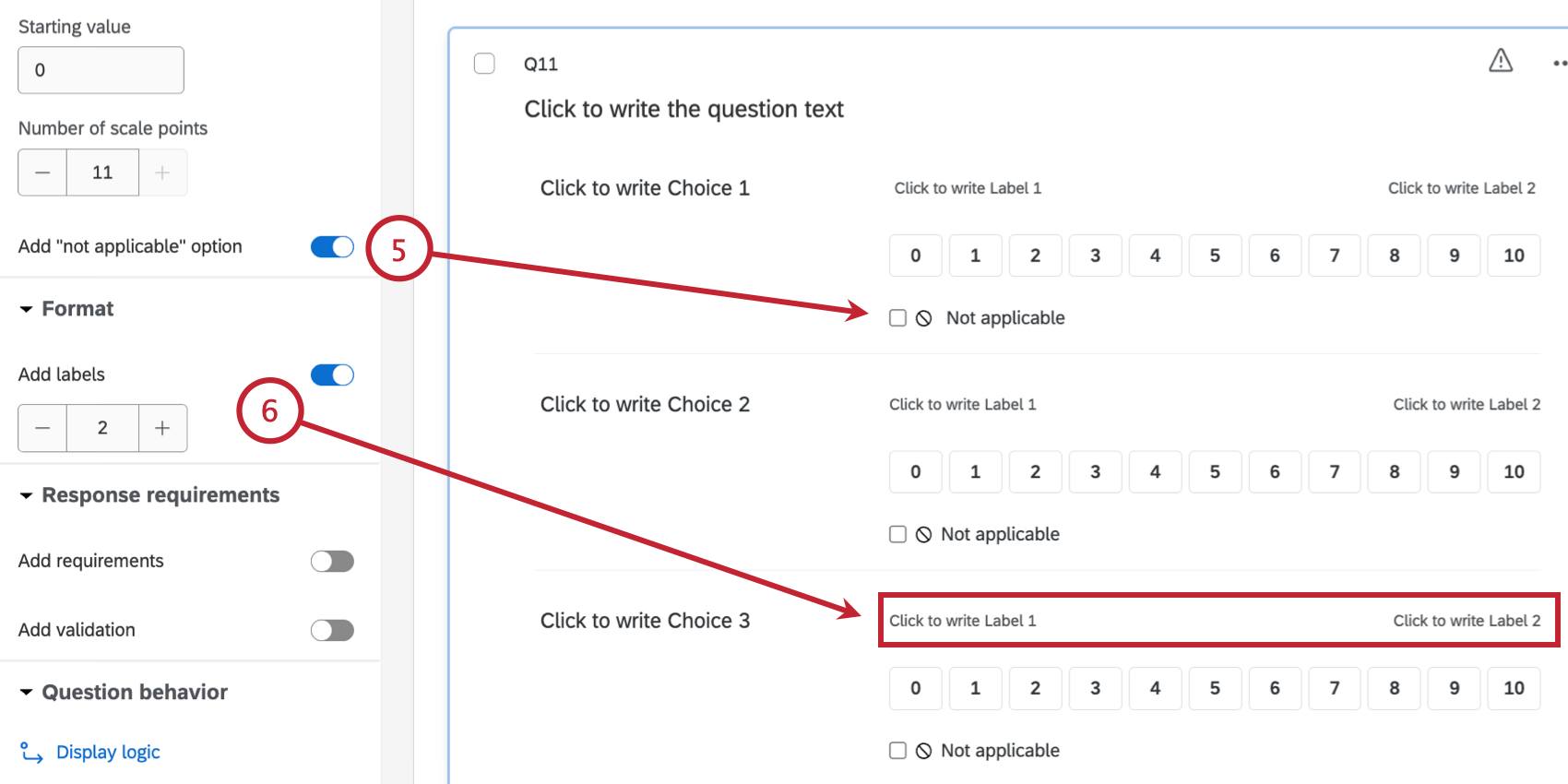 adding not applicable and labels