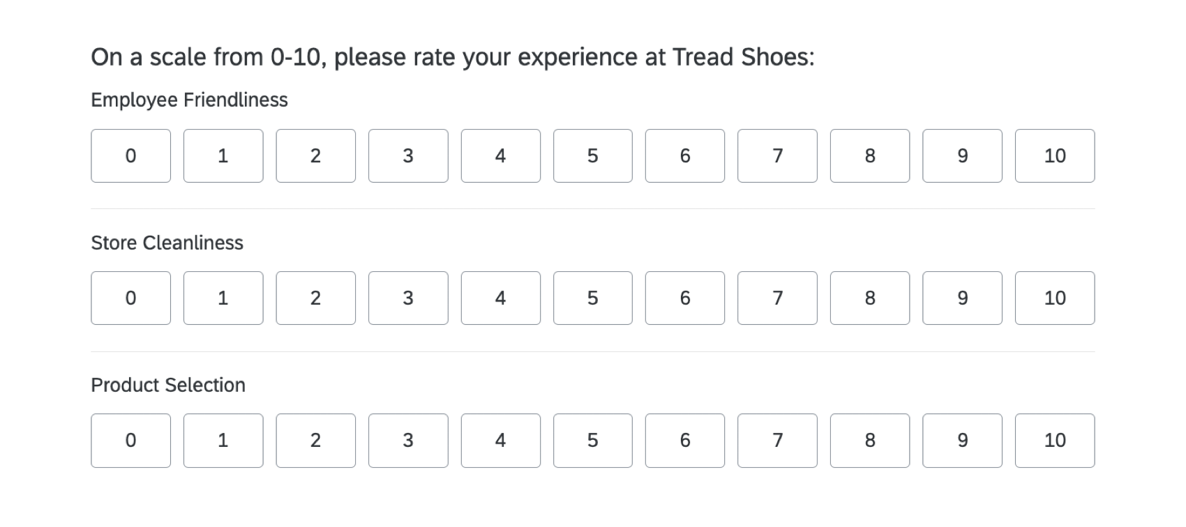 a number scale question with labels above
