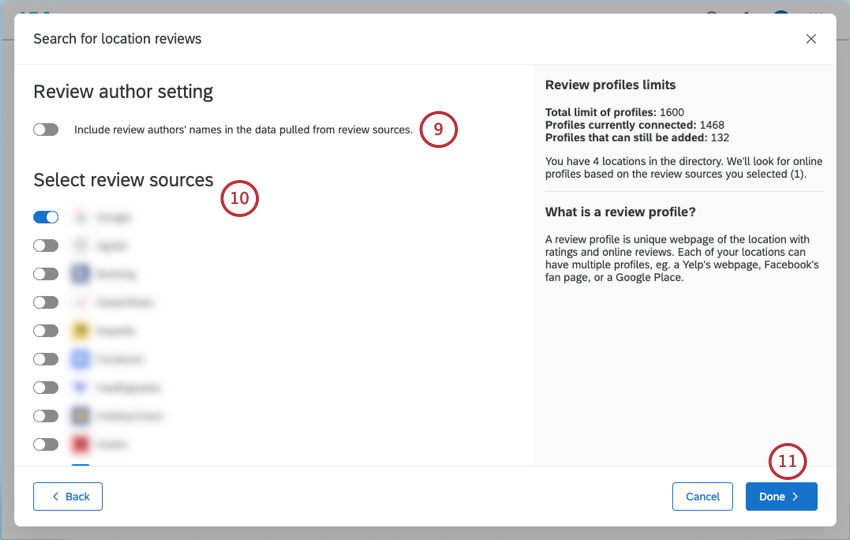 setting author name ingestion settings and selecting review sources