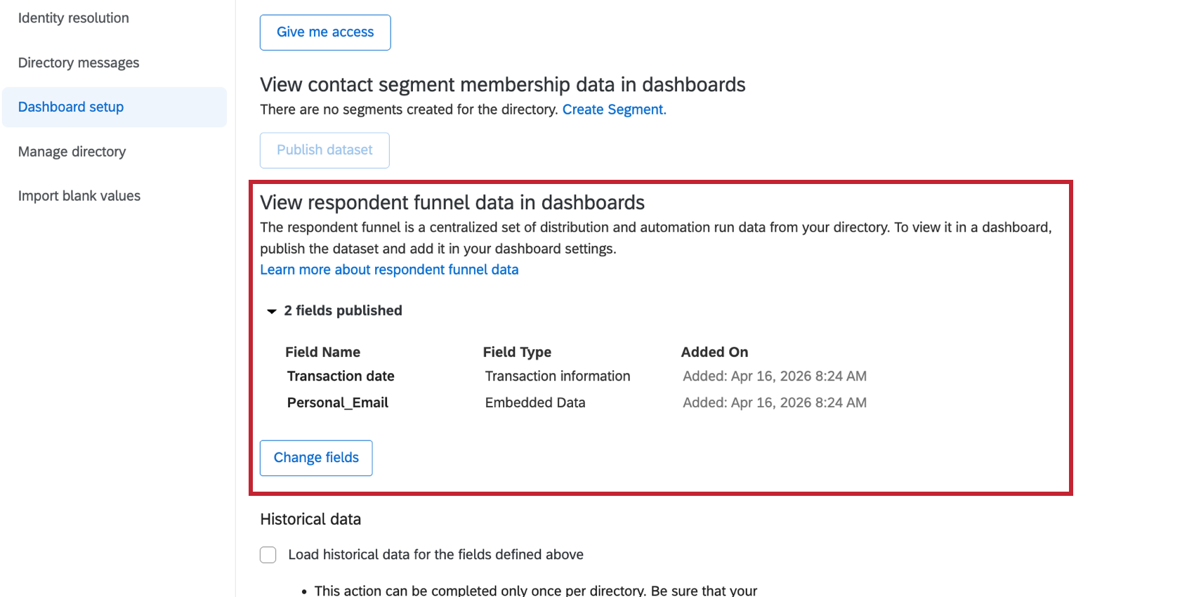 choosing fields for respondent funnel