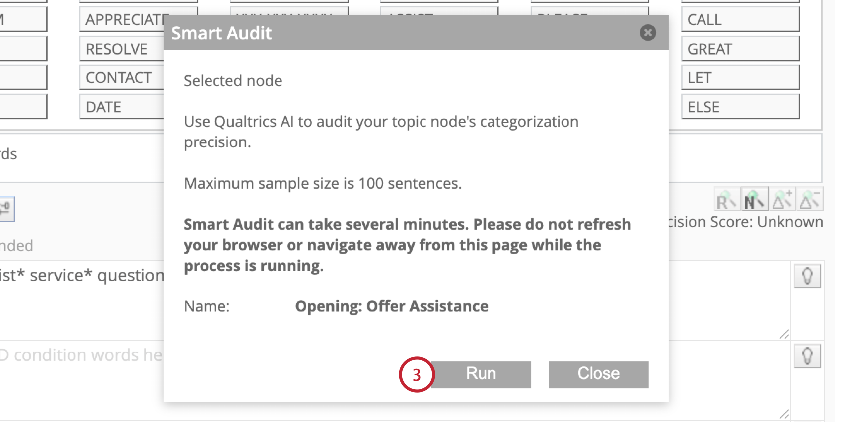 clicking "Run" in the smart audit window