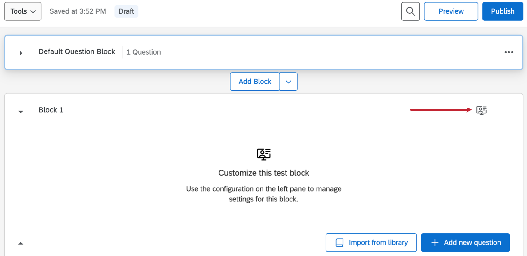 arrow pointing towards the icon for an unmoderated testing block