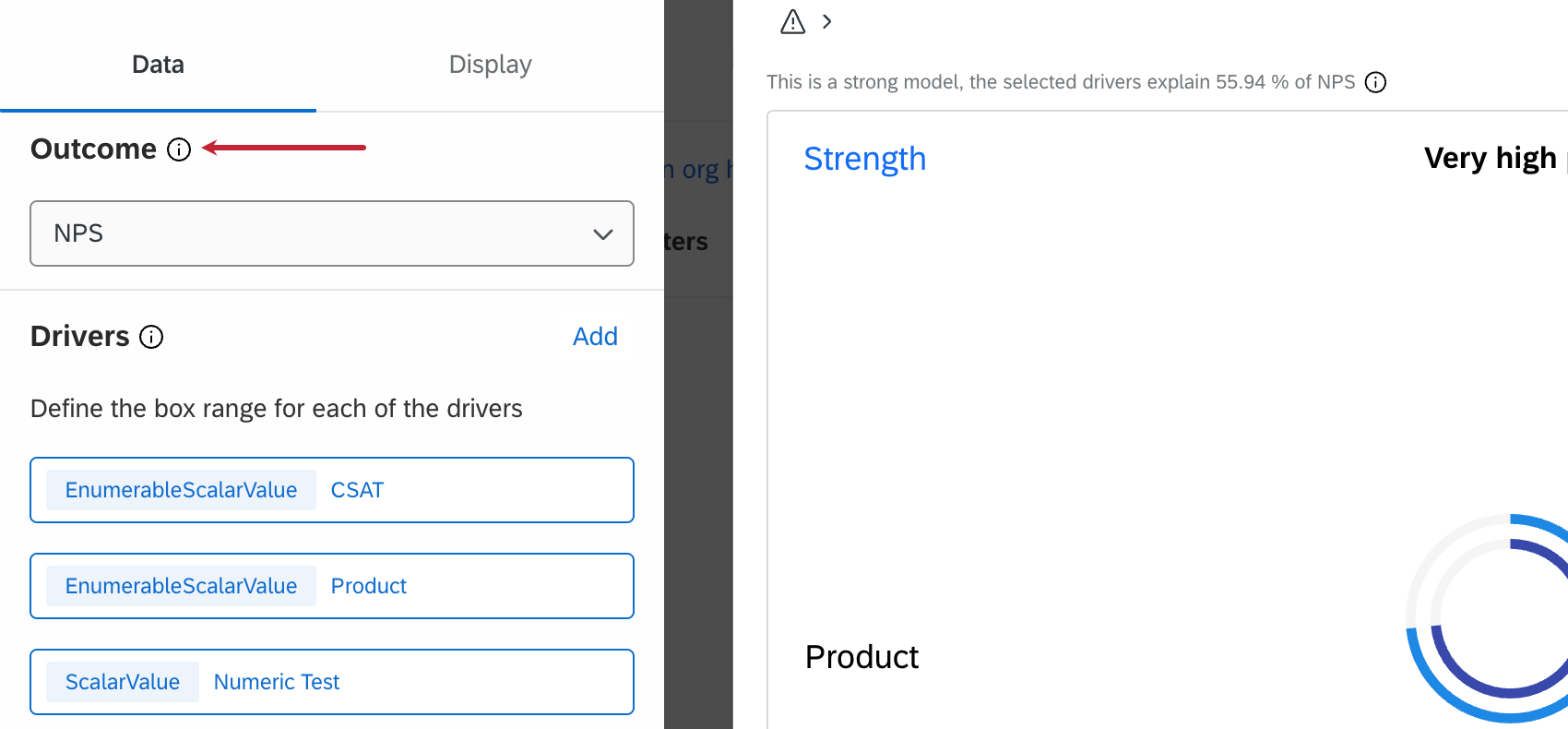 arrow pointing towards the outcome metric in a widget