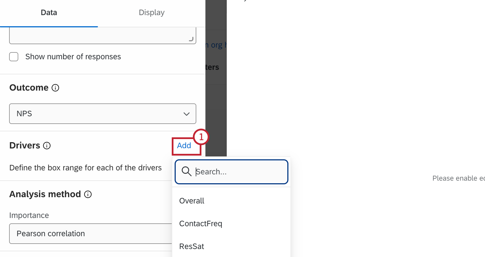 "add" button highlighted within the drivers section of a widget