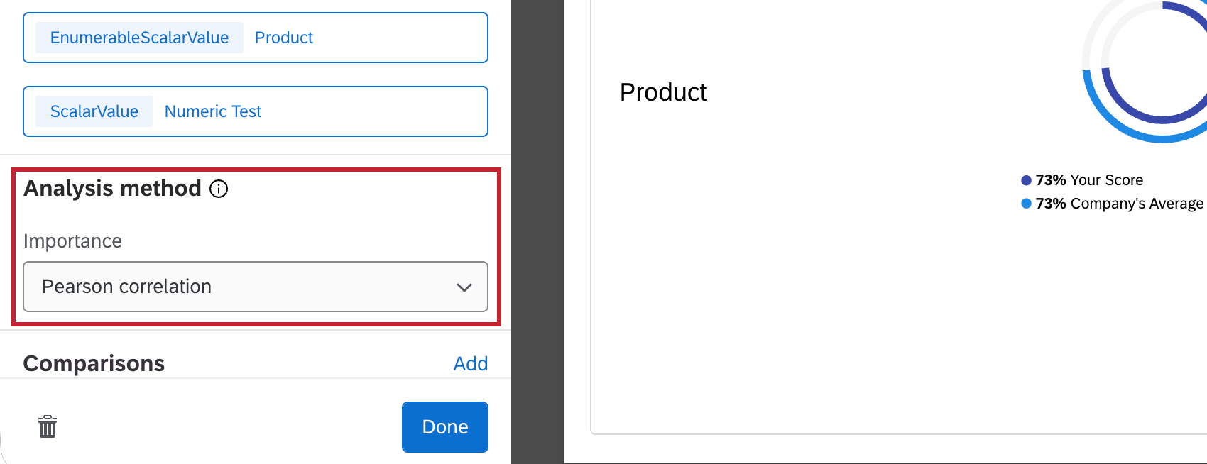 analysis method dropdown highlighted