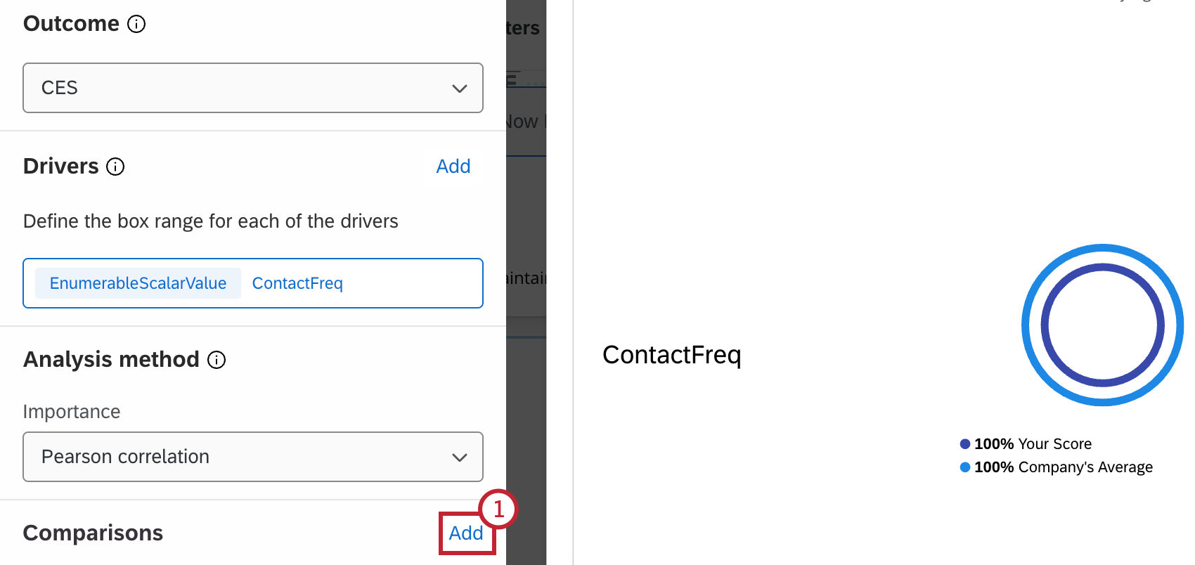 "add" button within comparisons section