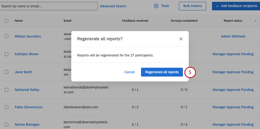 small modal that opens where you confirm your regeneration