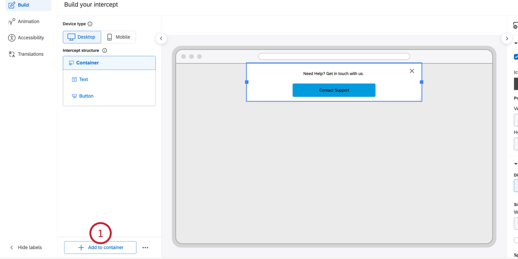 clicking "add to container"